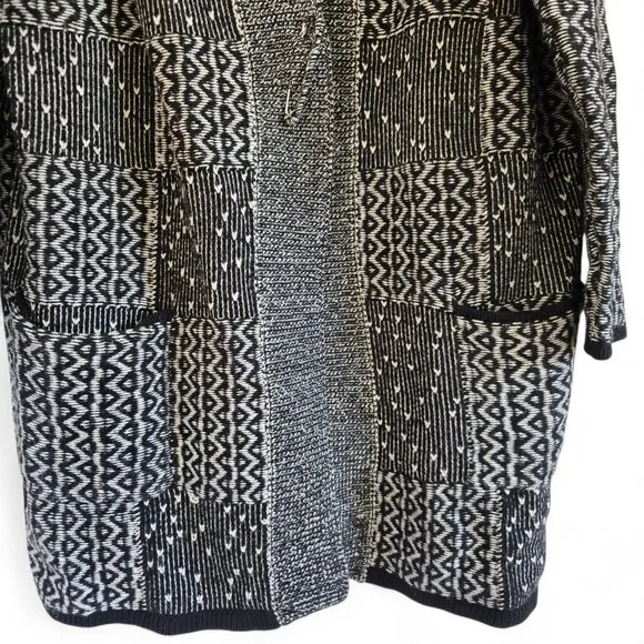 J. Jill Womens Black & White Patchwork Open Front Long Cardigan Sweater Large - Picture 8 of 15